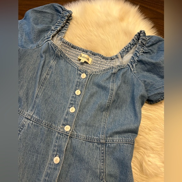 MADEWELL Denim Puff-Sleeve Mini Dress in Dawnshire Wash - Picture 4 of 16